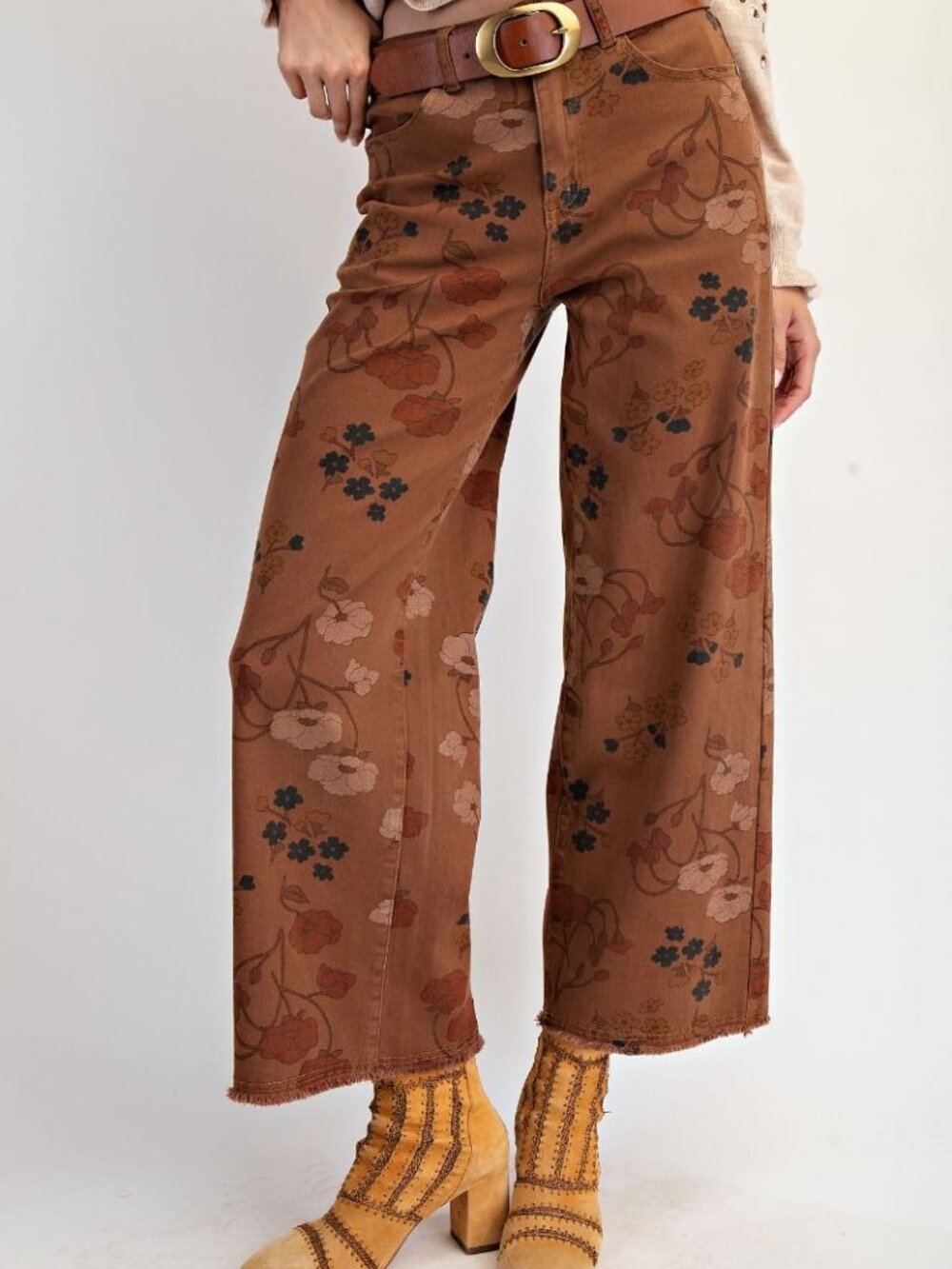 EASEL FLORAL PRINTED WASHED STRETCH TWILL PANTS 75%COTTON 23%POLY 2%SPAN - Picture 3 of 4